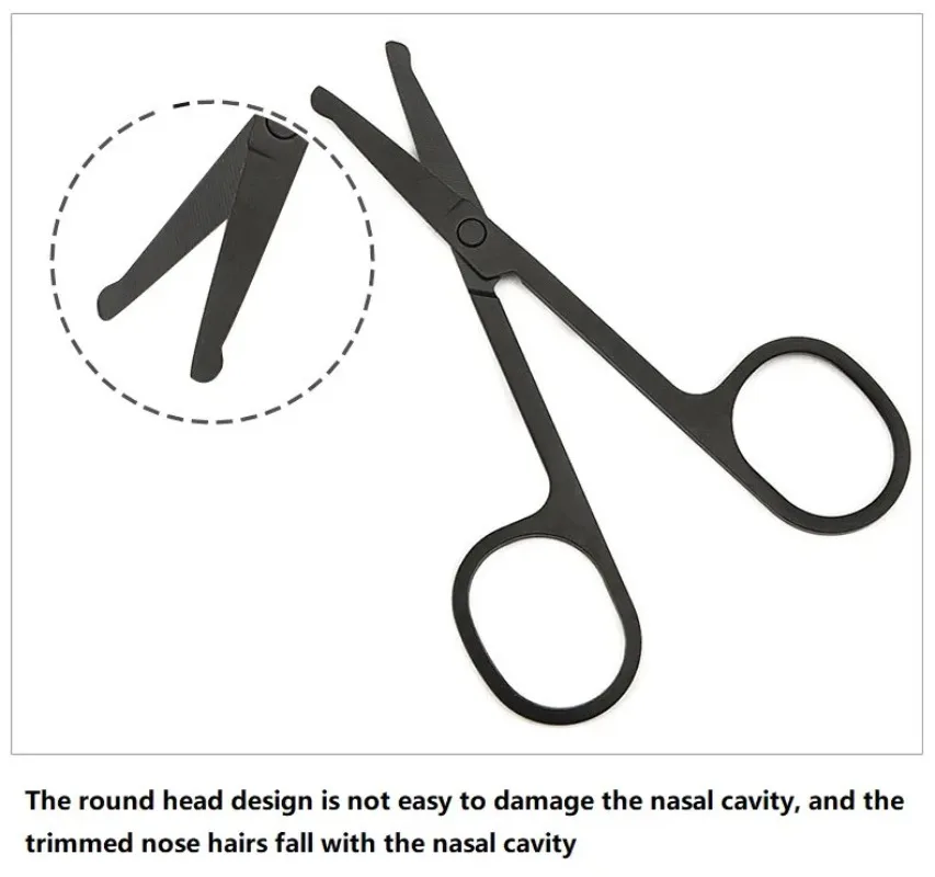 Ножницы для стрижки волос в носу из нержавеющей стали, мини-портативный инструмент для ухода за волосами в носу с круглой головкой для мужчин и женщин, машинка для стрижки волос в носу для бровей и ушей
