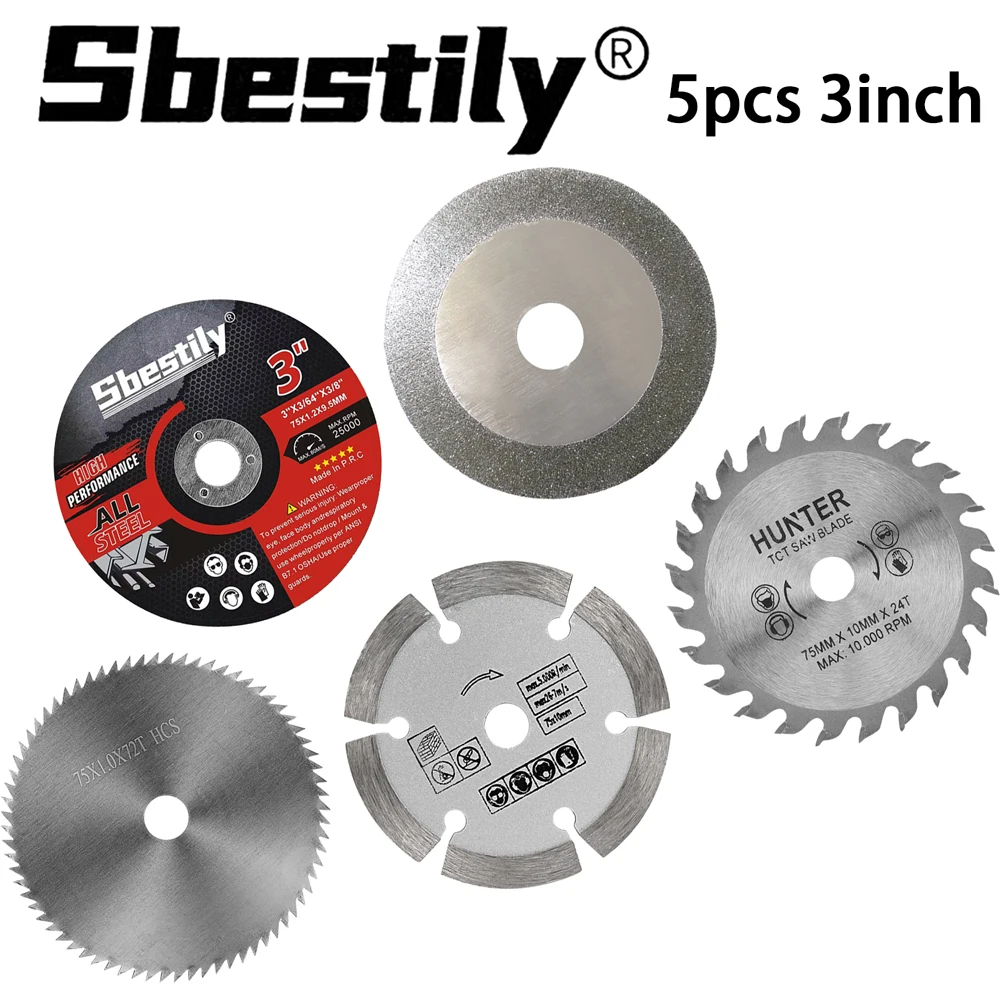 5 قطعة 3 "أسطوانة تقطيع معدنية كربيد شفرة منشار دائري الخشب أسطوانة تقطيع الحجر أسطوانة تقطيع الزجاج لطاحونة الزوايا