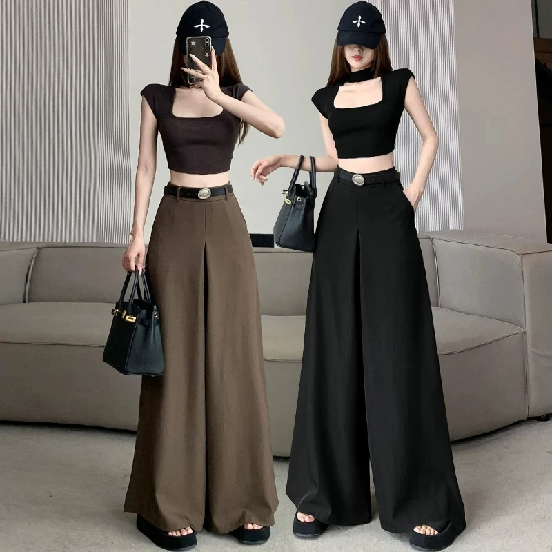 

Bla Wide Leg Suit Pants Skirt Women Loose Straight Spring Autumn Design High Waist Flared Casual Floor Length Trousers