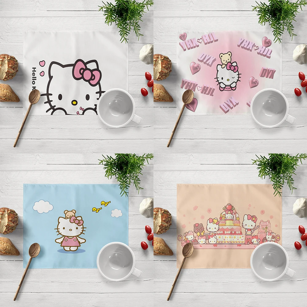 1 piece cute cat HelloKitty linen non-slip table mat rectangular hand washable placemat suitable for kitchen home decoration