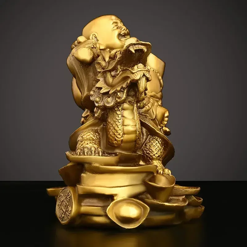 Laughing Home Ornament Sitting Copper Maitreya Buddha Dragon Turtle Car Desktop Decor view 3