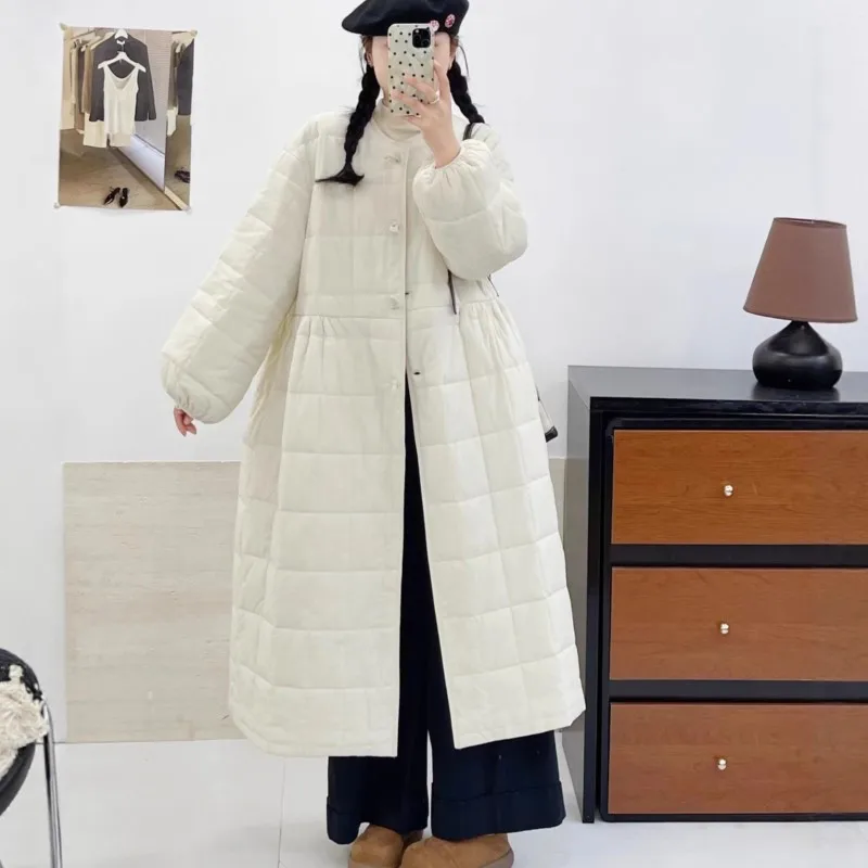 

Johnature Women Forest-Style Plaid Padded Cotton Jacket New Winter Loose-Fit Versatile Long Cotton Coat Warm Simple Coats