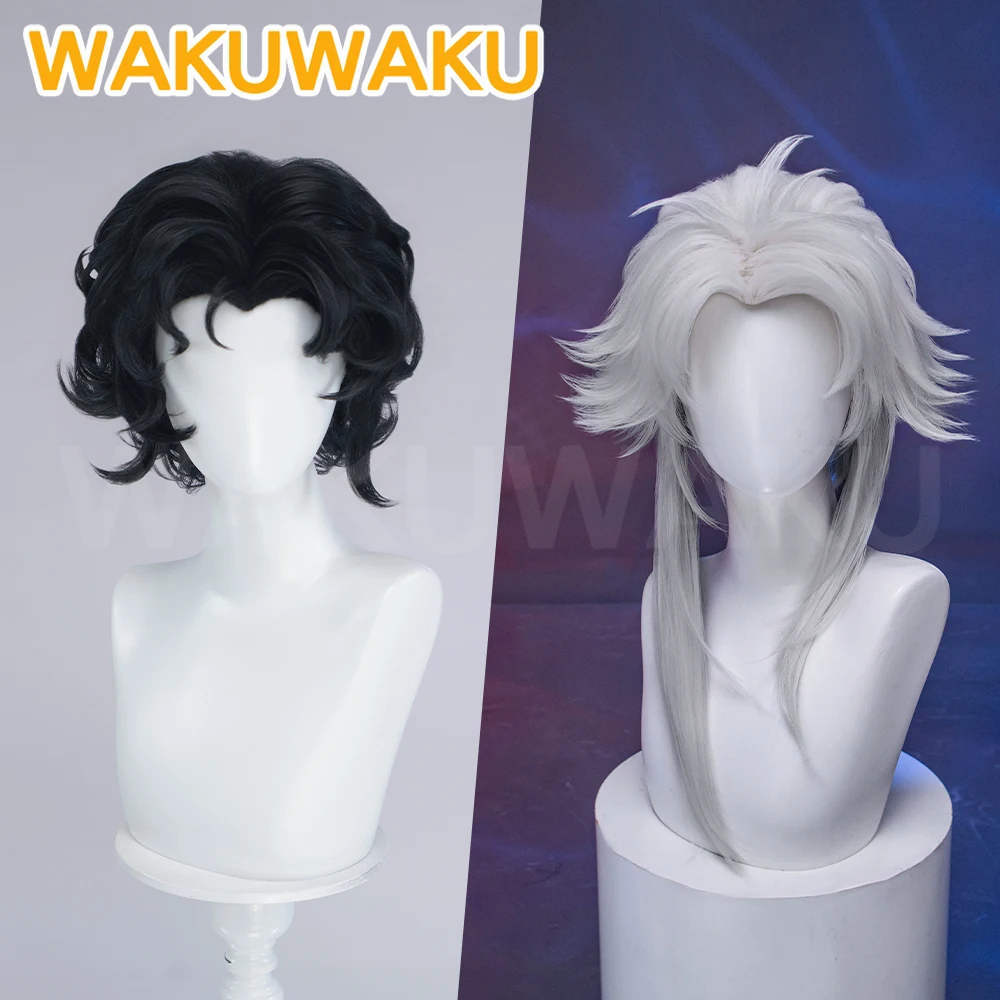 IN STOCK Harlequin Pierrot Cosplay Wig Game WakuWaku Men White Short Hair Pierrot Halloween Cosplay Hair Free Wig Cap