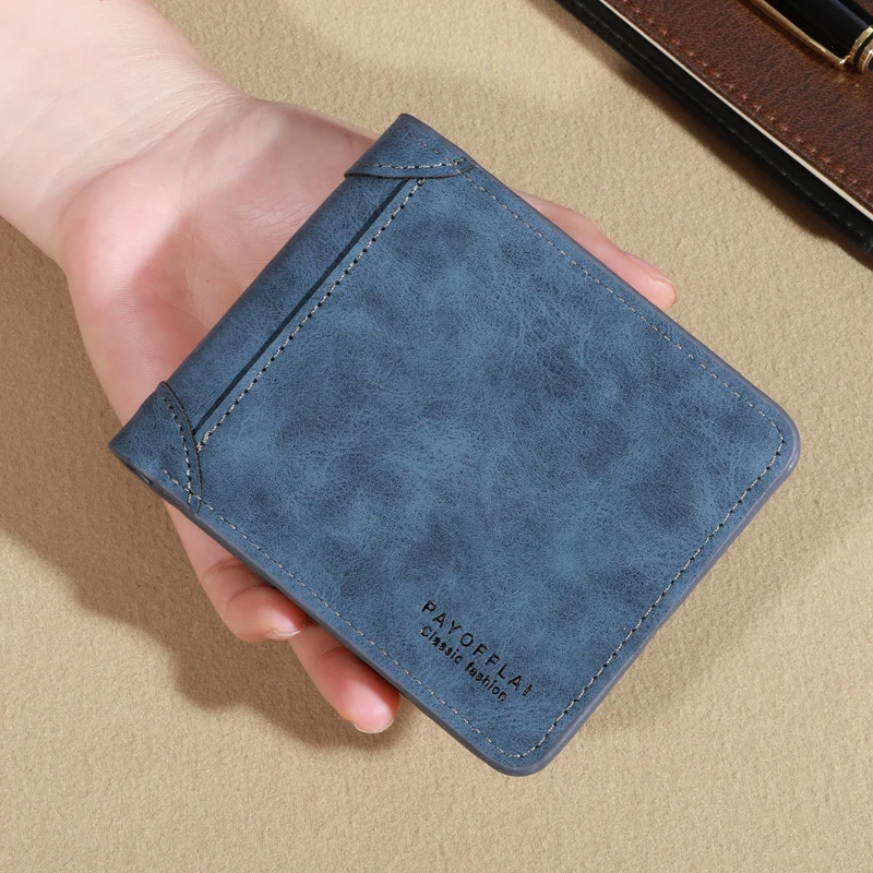 Vintage Matte Leather Men's Wallet - Coffee Tri-fold with Multi-Card Slots, Money Clip, and Eyelet Detail