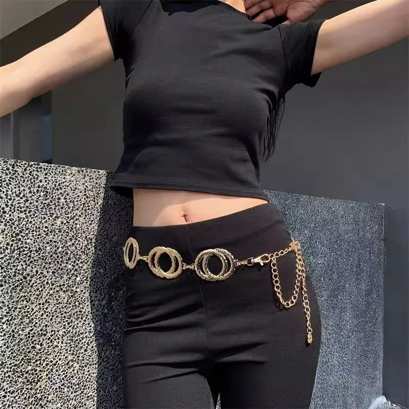 Big Metal Ring Waist Chain Belt for Women's Dress Waist Cinching Decorative Belt Elegant Waist Chain Gold and Silver