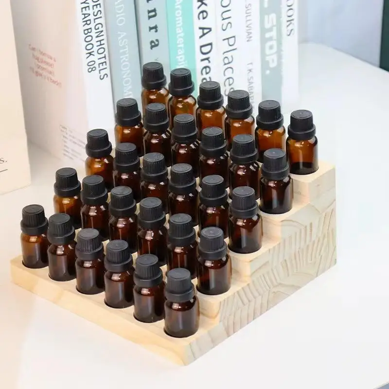 Heavy-Duty Essential Oil Bottle Rack Natural Wood Multi-Slot Perfumes Stand Multi-Purpose Large Capacity Desktop Display Rack