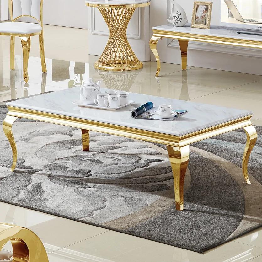 Luxury Gold Stainless Steel Metal Coffee Table Modern Marble Center Table Dining Luxury Furniture