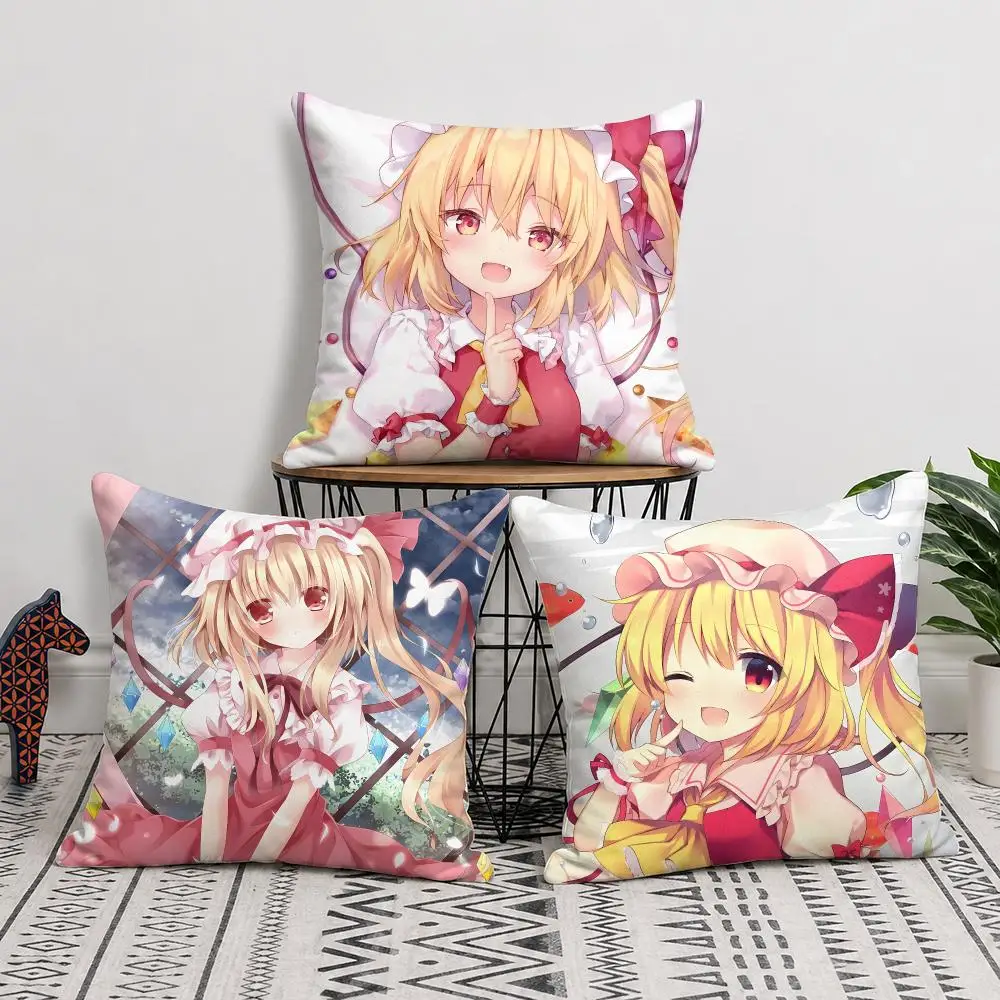 Flandre Scarlet T-Touhou Project Cushion Cover Double-Sided Plush Sofa Cushion Covers Organic Breathable Invisible Zipper