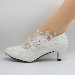 BaoYa Fang Brand White Bridal Wedding shoes for Women Fashion High Heel Pumps Thick Heel Ankle Strap Female Party Shoe Ladies