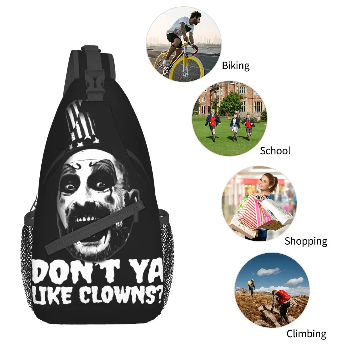 Captain Spaulding Sling Bags Borst Crossbody Schouderrugzak Outdoor Sport Dagrugzakken Duivels Horror Halloween Casual Pack