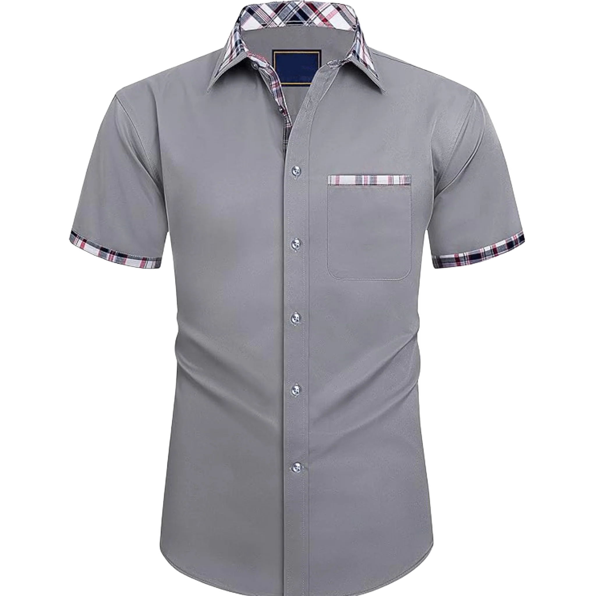 

Мужская классическая рубашка с коротким рукавом, больших размеров, в стиле колор-блок, приталенного кроя, для делового повседневного стиля, на пуговицах, для лета