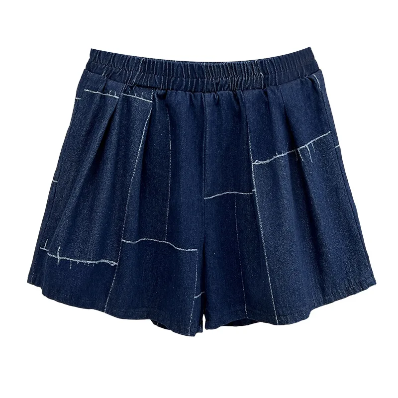 

New Summer Wide Leg Jeans Fashion Irregularly Patterned Thin Denim Shorts For Plus Size Women 100KG Hot Pants 1680