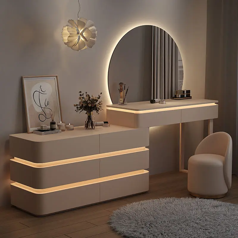 Dressing Table Drawer Cabinet Small Apartments Multi-functional Storage Modern Lighted Mirror Light Luxury High-end Feel Makeup