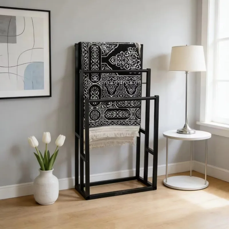 Muslim Ramadan Prayer Carpet Luxury Gold Multi-layer Metal Storage Rack - Islamic Style Prayer Goods Display Stand