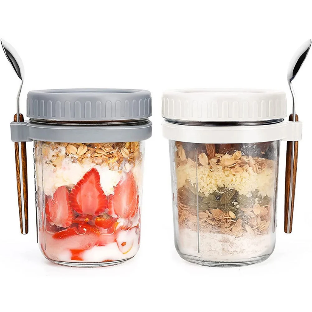 

Breakfast Oatmeal Cups Seal Glass Cup Cereal Nut Yogurt Salad Cup Set with Spoon Sauce Cup Bottle Food Storage Bento Box Lunch