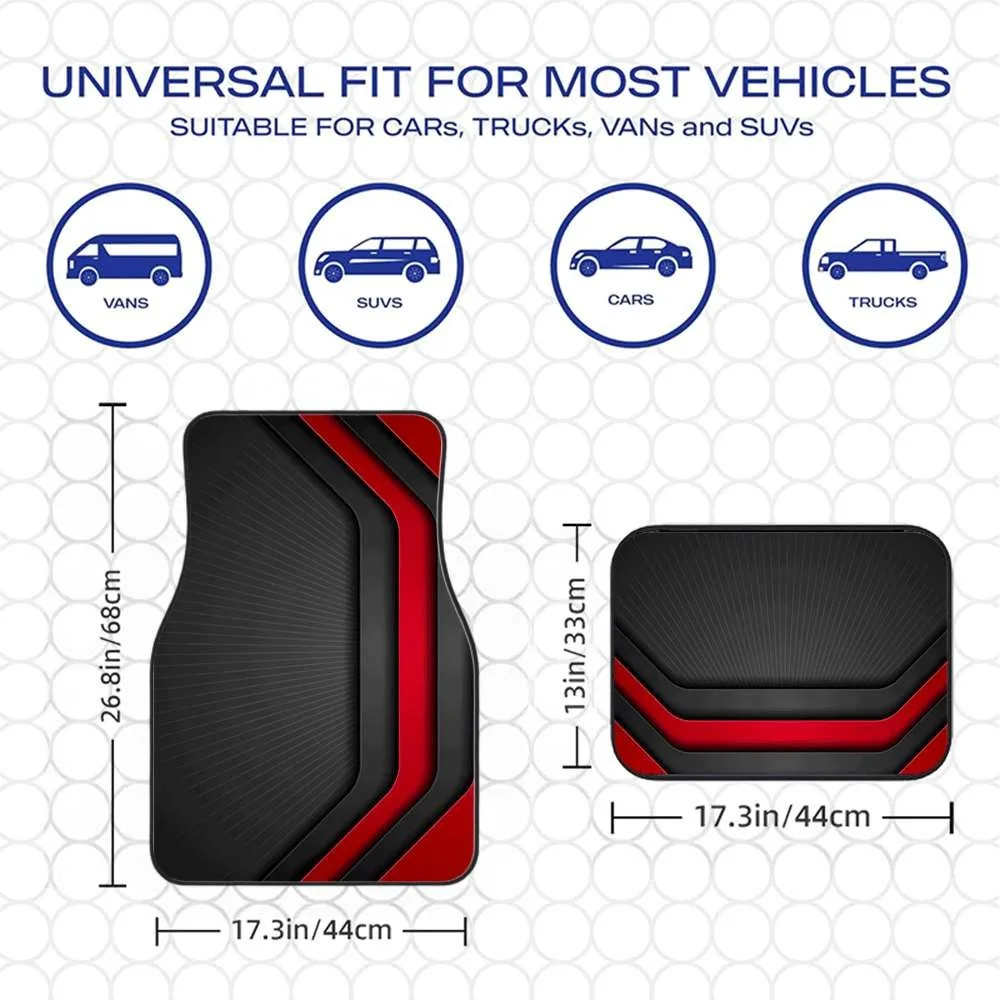 4PCS Black and Red Printed Car Floor Mats Outdoor Dining Mat Universal Size Car Truck SUV Keep The Vehicle Clean Car Accessories