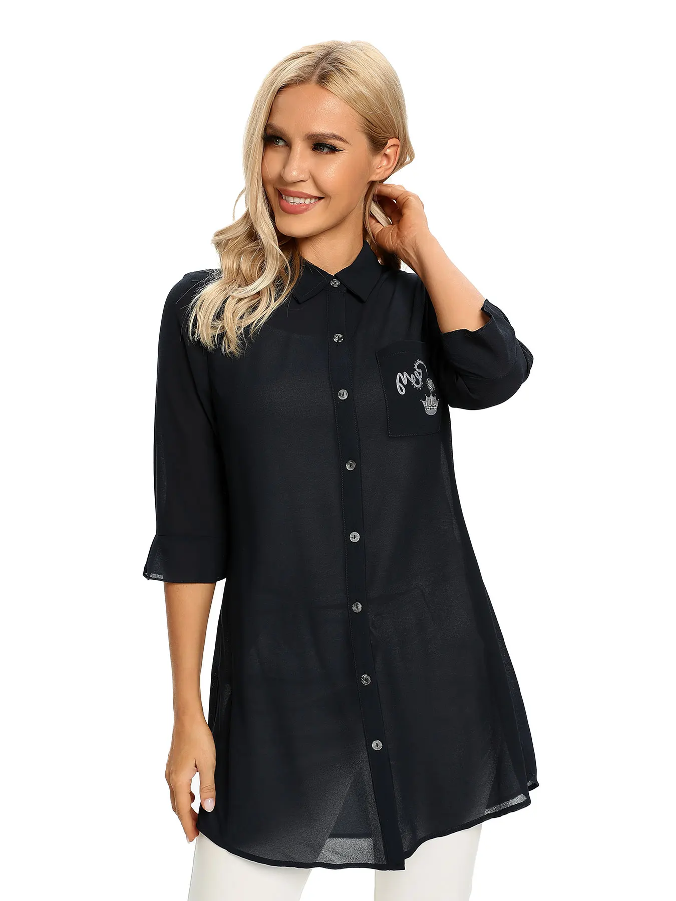 Gewebtes, modisches Freizeithemd für Damen für Frühling und Sommer