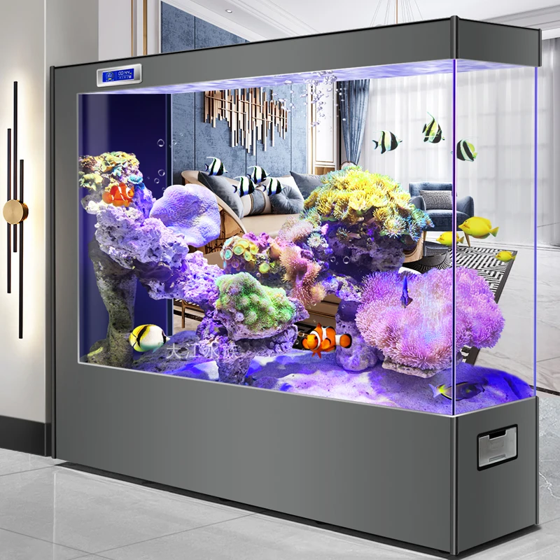 New ultra-white glass lazy water-free living room large floor self-circulation ecological aquarium fish tank