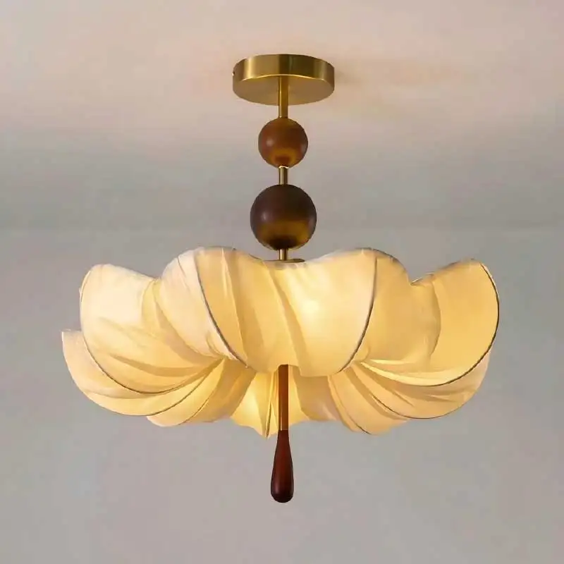 American Wabi Sabi Flower Fabric Pendant Light Hanging Decoration Home Design Lamp Dining Room