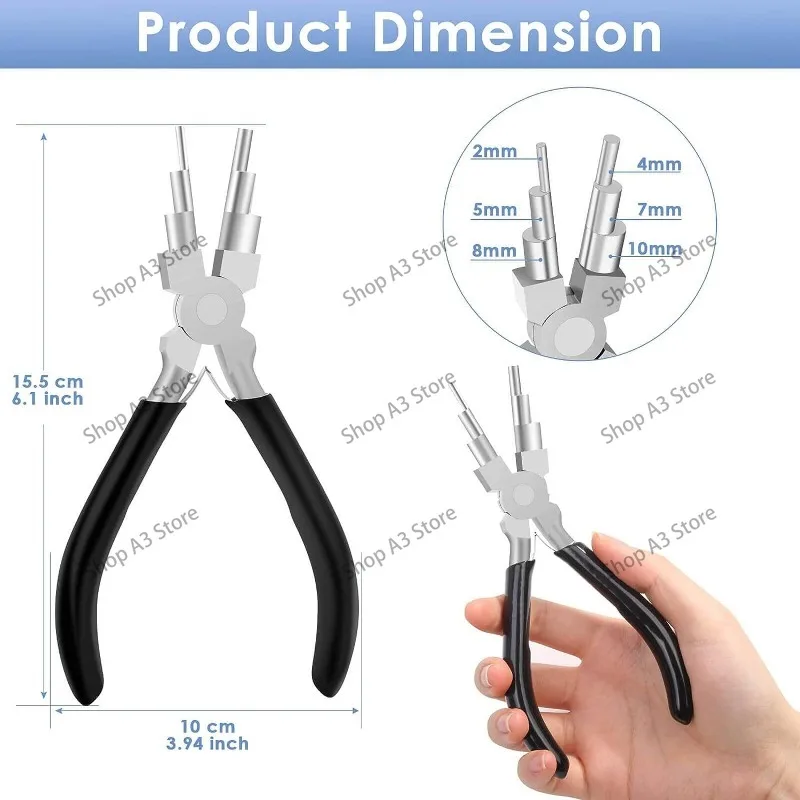 6 in 1 Carbon Steel Round Nose Jewelry Pliers Bail Making Pliers DIY Hand Tool Metal Lobster Buckle Earring Hooks Six-section