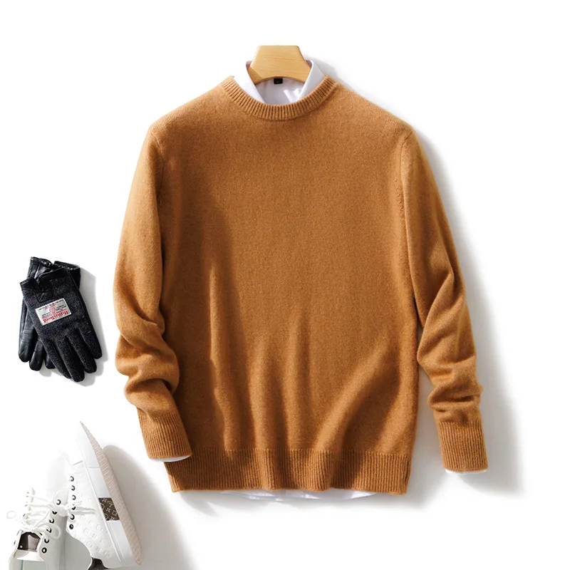 

2024 autumn and winter new O-neck men's classic loose pullover sweater knitted cashmere sweater with 100% pure wool