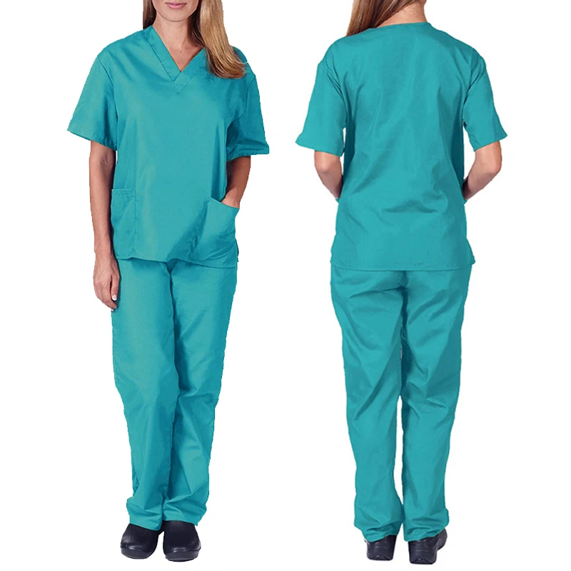 Nurse Uniform Medical Suits V-neck Nursing Scrub Uniform Salon Spa Pet Grooming Institution Work Clothes Short Sleeve Tops Pants