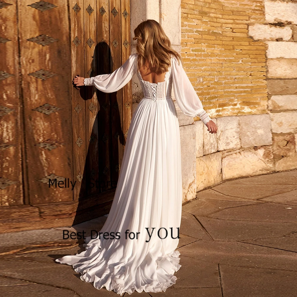 Exquisite Ivory Wedding Dresses Side Slit Bridal Gowns Court Train Full Sleeve New Vestido De Novia Soft Tulle Robe De Summer image 2