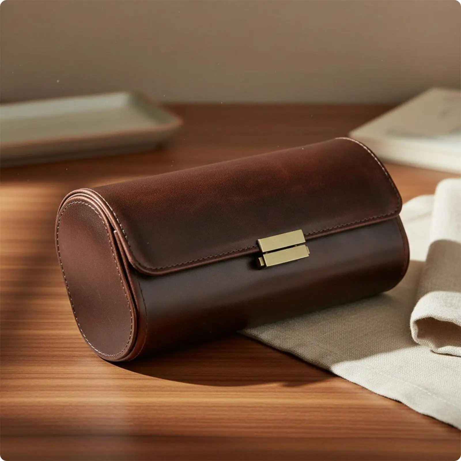 3 Slot Watch Box Shockproof Leather Watch Case Double Protection for Home