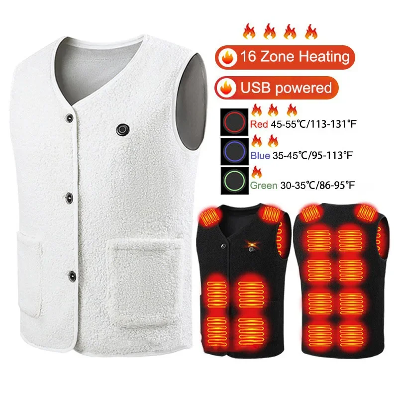 16 Zone USB Heated Vest for Men & Women Rechargeable Electric Thermal Body Warmer Smart Heating Vest for Winter Outdoor Work