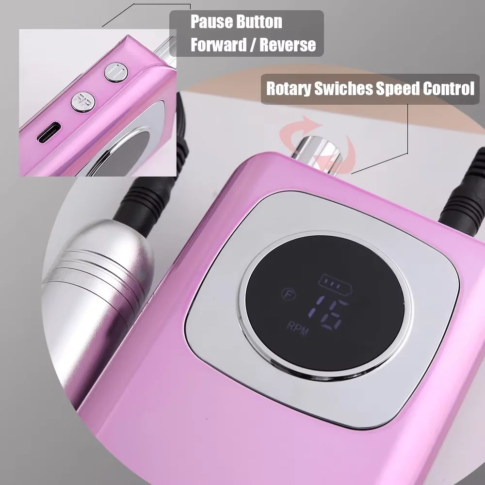 45000RPM電動充電式ネイルドリルマシン、ポータブルネイルポリッシャー、ジェルポリッシュ、キューティクル除去ネイル機器