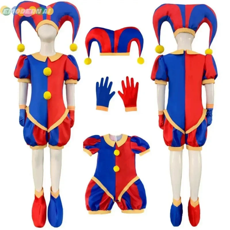 Pomni Cosplay Costume Anime The Amazing Digital Circus Bodysuit for Kids Adult Clown Halloween Christmas Party Funny Outfits