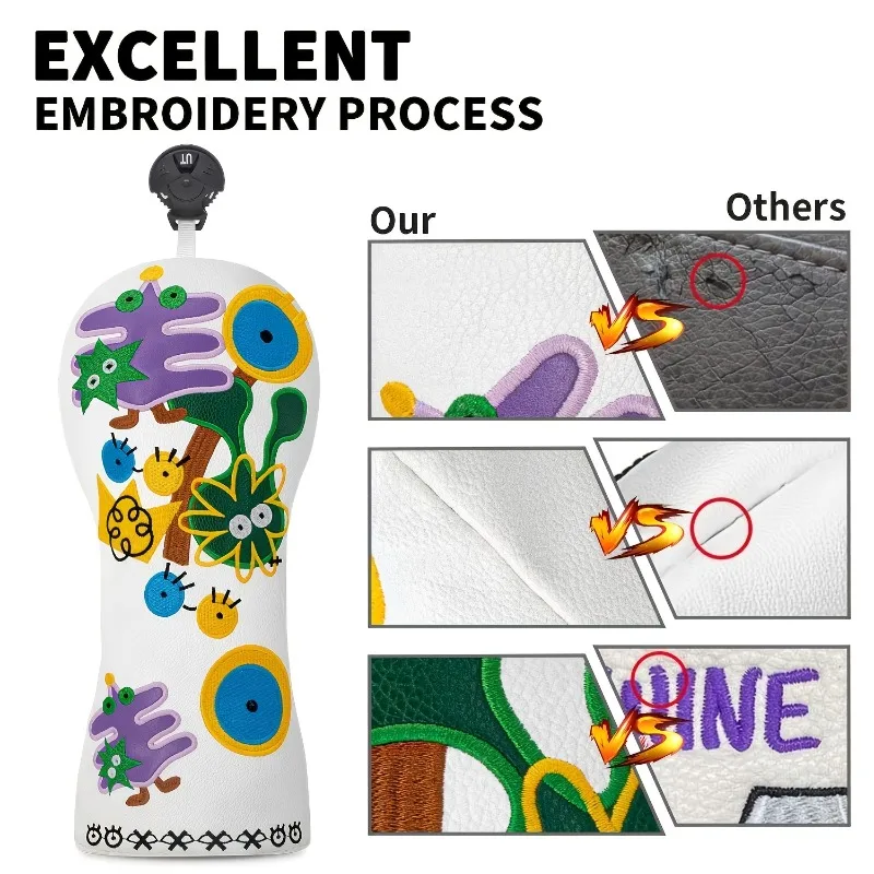 Fresh White Abstract Graffiti Push Rod Head Cover - Colorful Splash Design, Fashionable Golf Protective Cover image 5