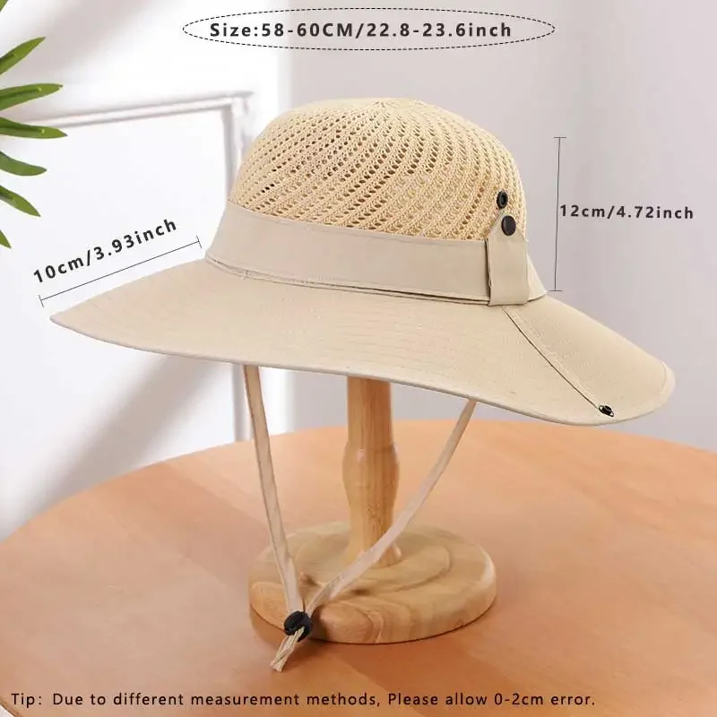 10cm Wide Brim Sun Hat for Men UPF 50+ Boonie Hat Summer UV Protection Outdoor Fishing Hiking Hat Breathable Mesh Bucket Cap