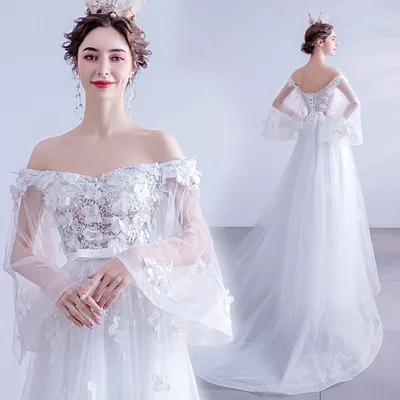 

Princess Bride dress one shoulder Korean style lively temperament slim fitting banquet Wedding Toast wedding dress evening dress