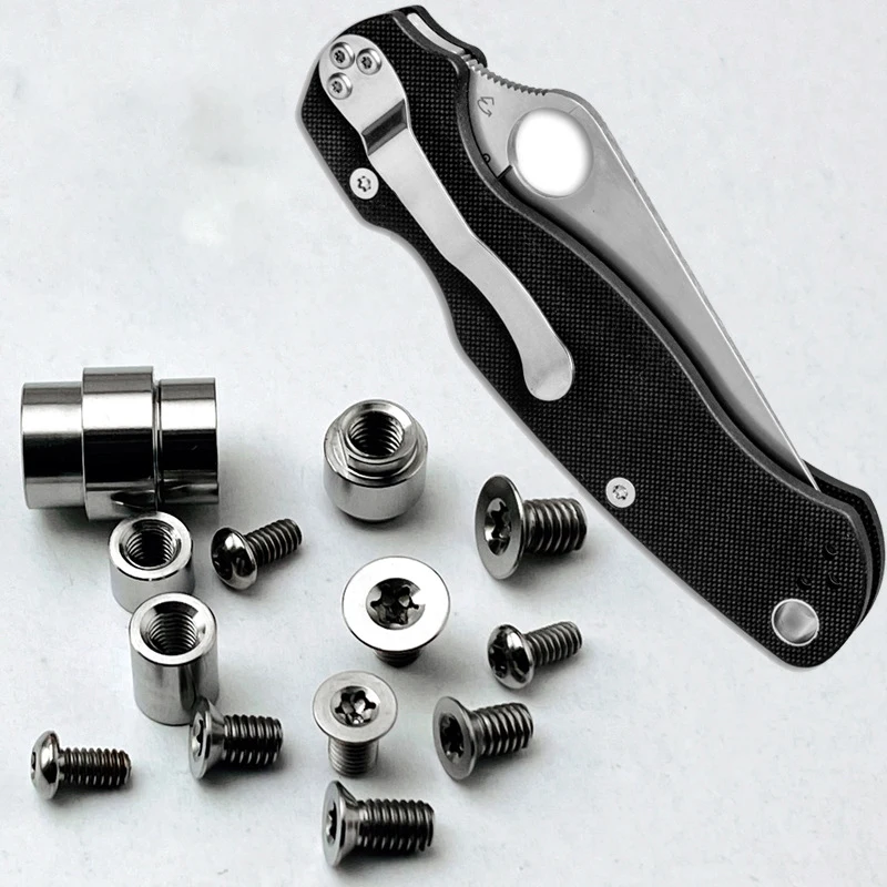 1 Full Set TC4 Titanium Alloy Screws for Spyderco C81 Paramilitary 2 Knife With Spindle Support Shaft Tail Rope Tube