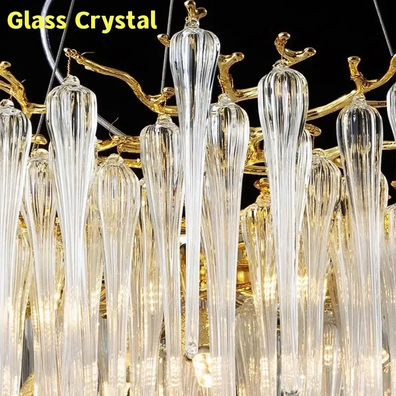 

Rectangular Gold Crystal Chandelier Over Dining Table Kitchen Living Room Bedroom Gold Branch Crystal Ceiling Hanging Chandelier