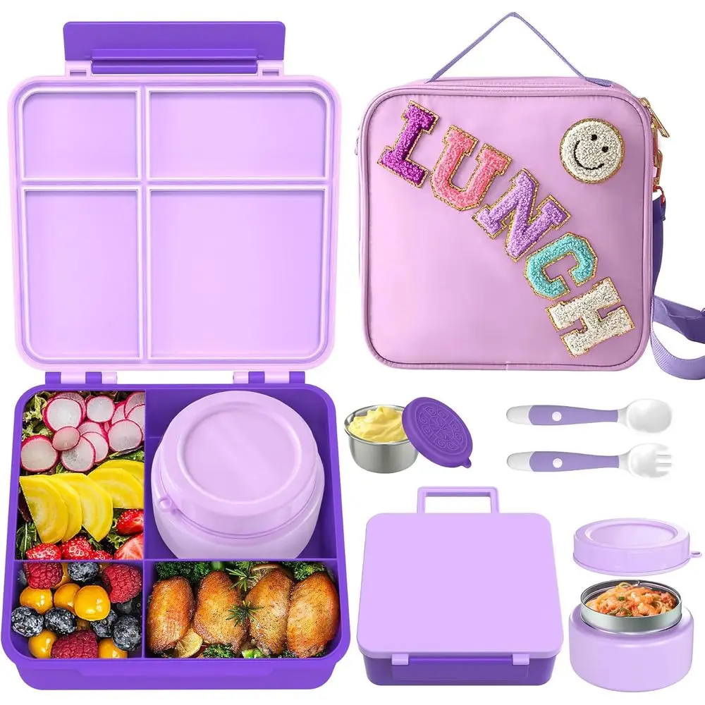 

Детский ланч-бокс с термосом для супа на 8 унций, герметичные контейнеры для еды с 4 отделениями, термоизолированная банка для горячей еды с сумкой для переноски.