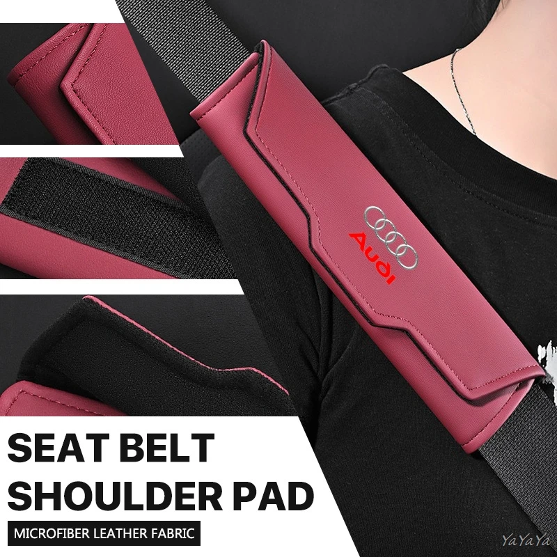 

2Pcs Leather Car Seat Belt Shoulder Pad Skin-friendly Breathable Carbon Fiber Seatbelt Cover For Audi A3 A4 RS Sline TT Sticker