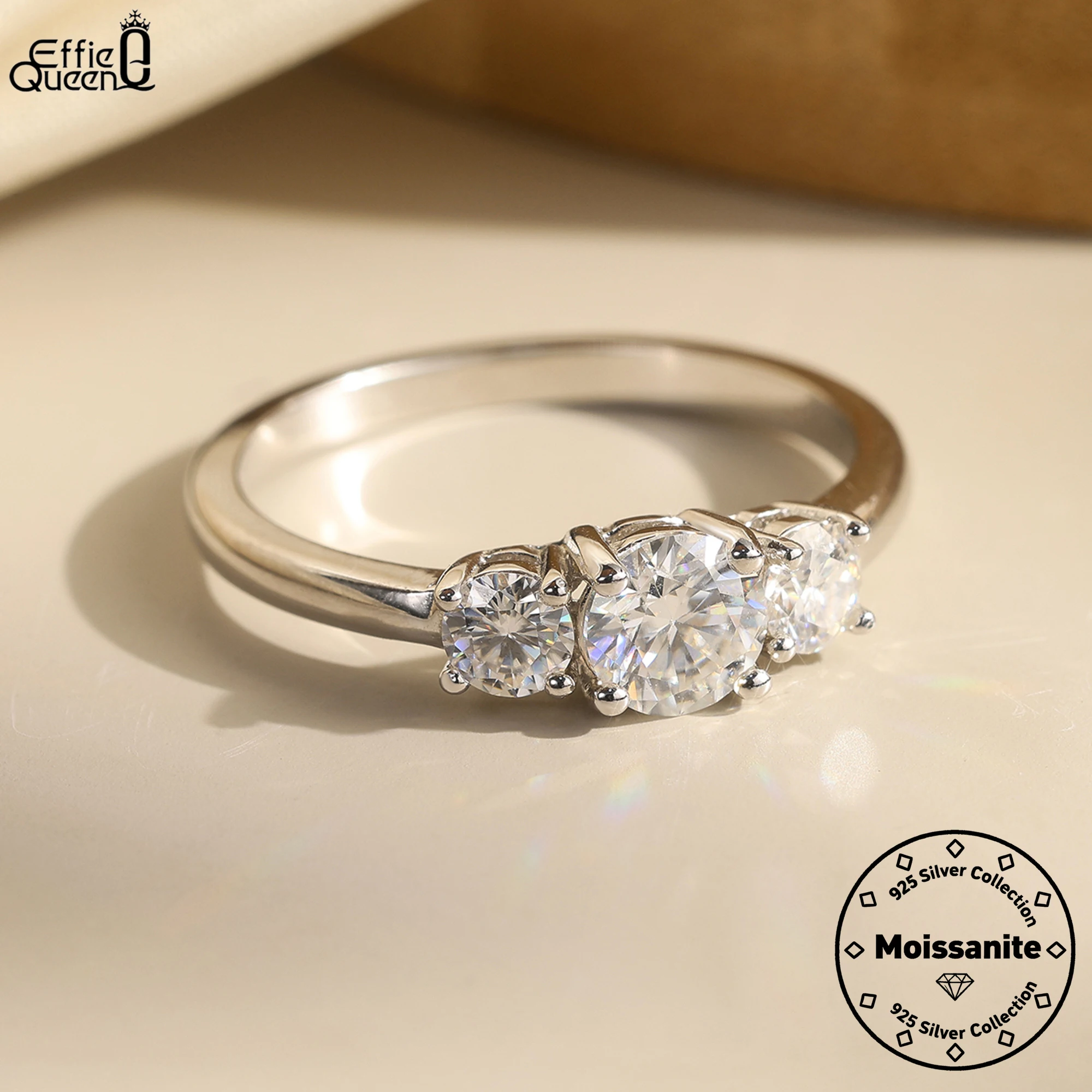 

Effie Queen 100% S925 Silver D Color VVS Round Cut Moissanite Ring Simple Jewelry for Women Wedding Party Birthdays Gift MOR11
