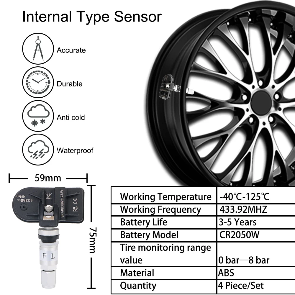 Tire Pressure Monitoring System Wireless Transmission TPMS With 4 Sensors Android Navigation Alarm System USB Android Car TPMS