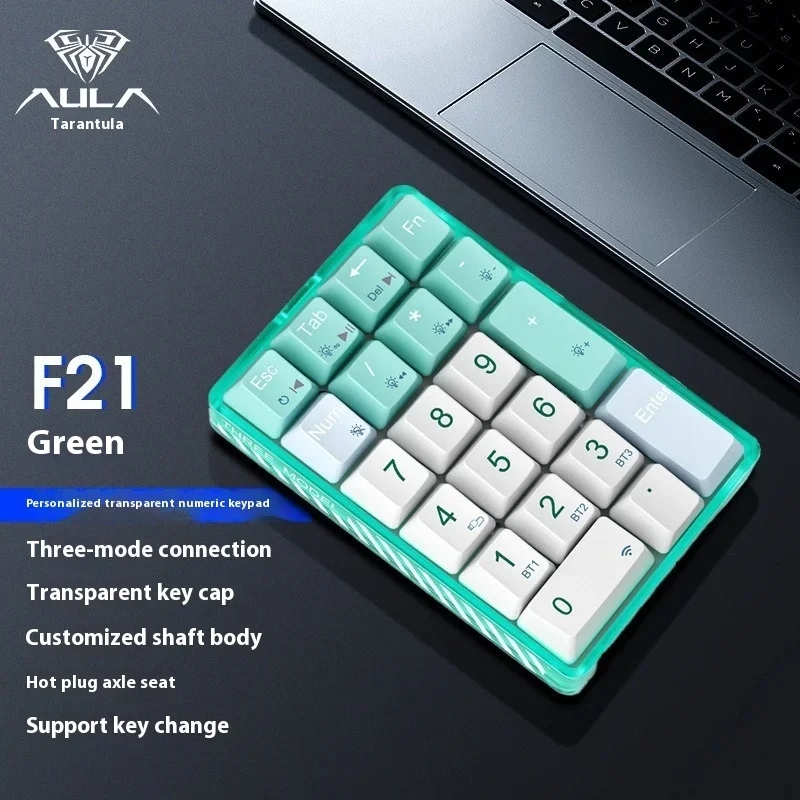 Imagem -02 - Teclado Numérico sem Fio Number Pad Rgb Backlight Bluetooth sem Fio Teclado Mecânico Transparente Jogos 21 Chaves Modo Aula-f21