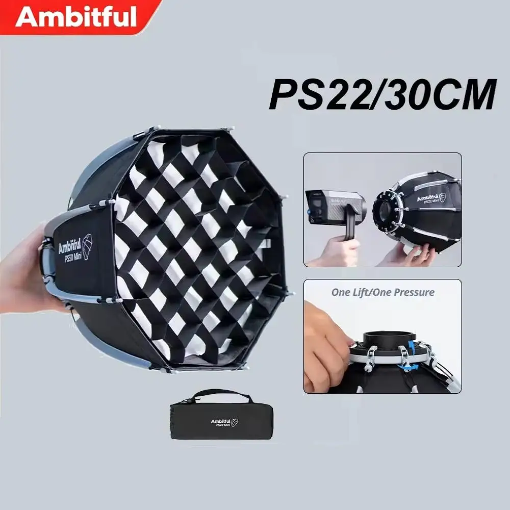 Ambitful 22cm 30cm PS22 PS30 Quick Release Octagonal Softbox Mini Bowens mount for Yongnuo YN150 Nanlite Forza 60 Flash