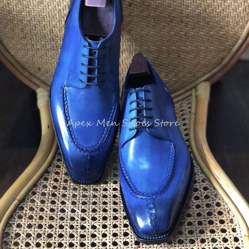 Autumn Vintage Cowhide Solid Color Formal Shoes Men\'s Lace Up Business Office Shoes Italian Leather Sole Handmade Oxford Shoes