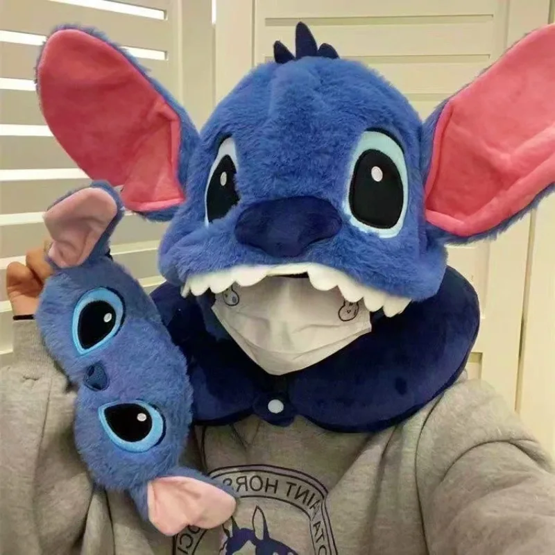 

Disney Plush Toy Anime Stitchu Type Pillow Hooded Pillow Napping Neck Pillow Airplane Hat Napping Plush Toy Cute Children's Gift