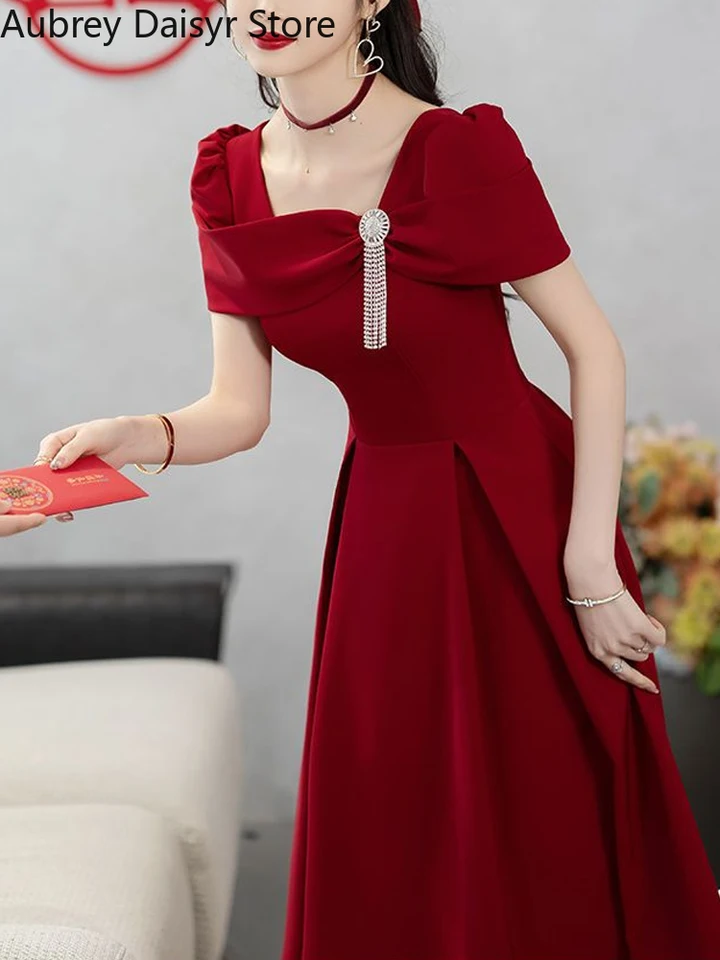 Korean Elegant Red Midi Dress Women Casual Vintage Chic Irregular Evening  Party Dress Summer French Wedding Vacation Beach Dress - AliExpress  200000345