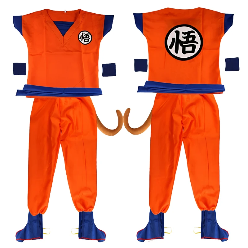 Хэллоуин Гоку Костюмы для взрослых и детей Сон Гоку Гуй Карнавал Аниме Косплей Праздничный костюм Хвост Запястье Парик Синее Золото Детское платье