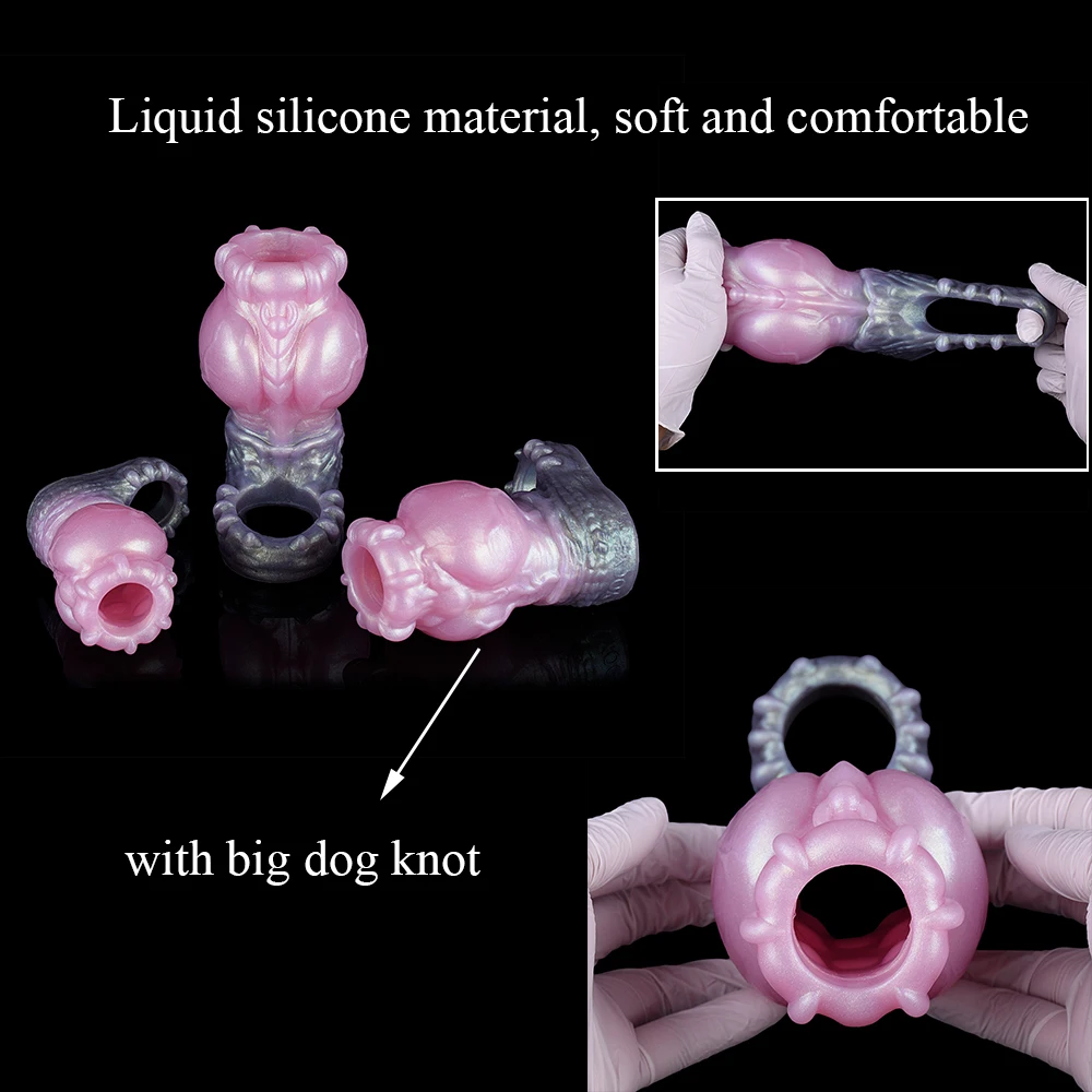 YOCY 3 أحجام سيليكون القضيب كم مع كبير الكلب عقدة دسار غطاء سيليكون الجنس لعب للرجال الديك توسيع تأخير القذف #5