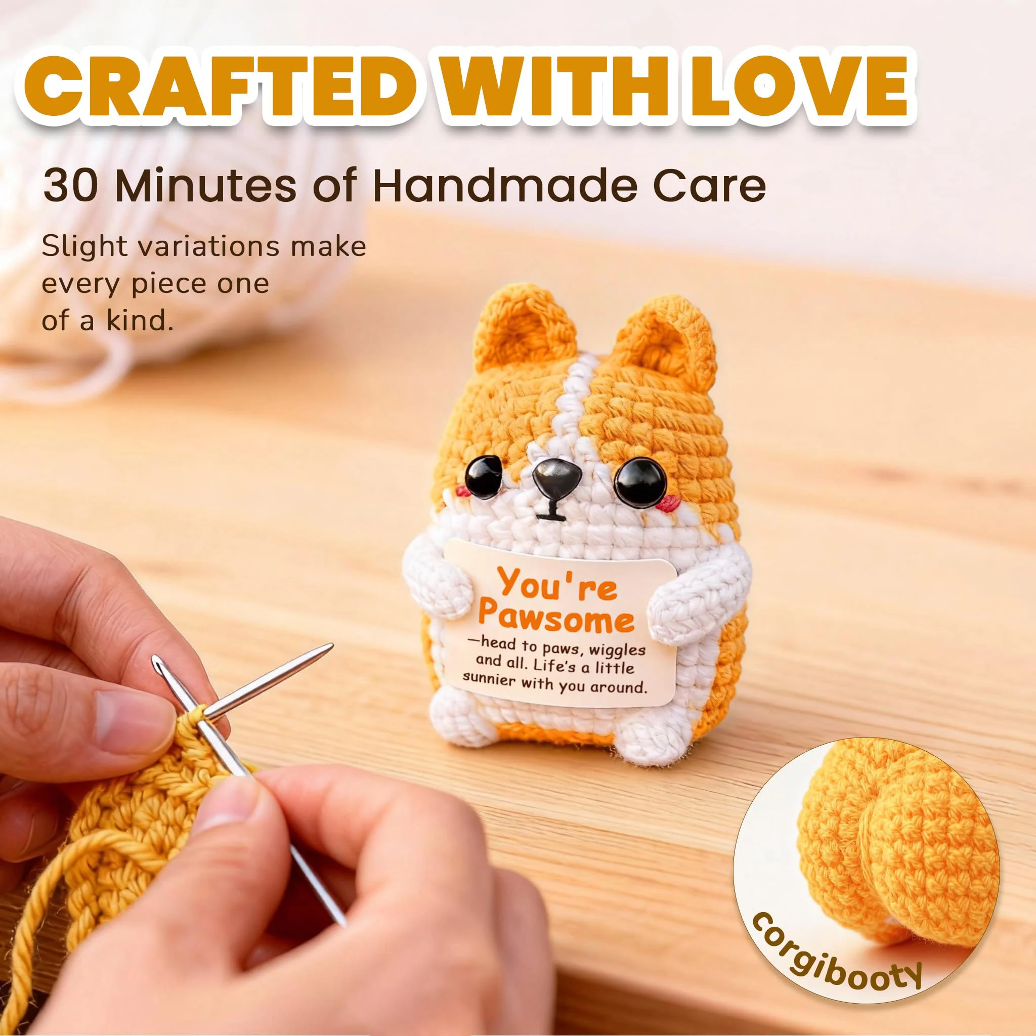 1 Piece Crochet Corgi Plush Toy, Fun Handmade Creative Holiday Birthday Gift, Crochet Toy with Positive Message Card, Corgi and Cat Plush Toy, Emotional Encouragement and Support Decorative Ornament, Gift for Friends, Couples, Classmates on Valentine's Day or Birthday