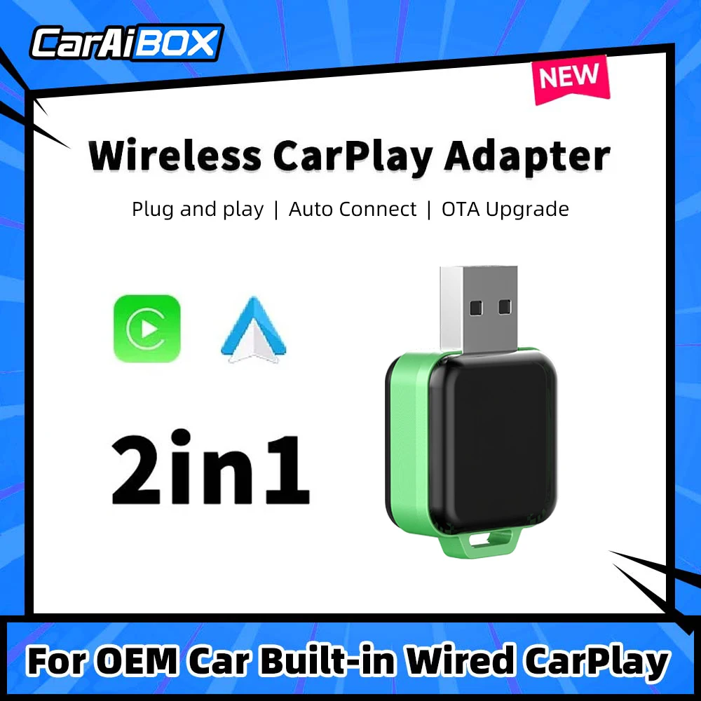 CarAIBOX 2in1 New Color Wireless CarPlay & Wireless Android Auto Adapter Box For Car Radio with Wired CarPlay & Android auto