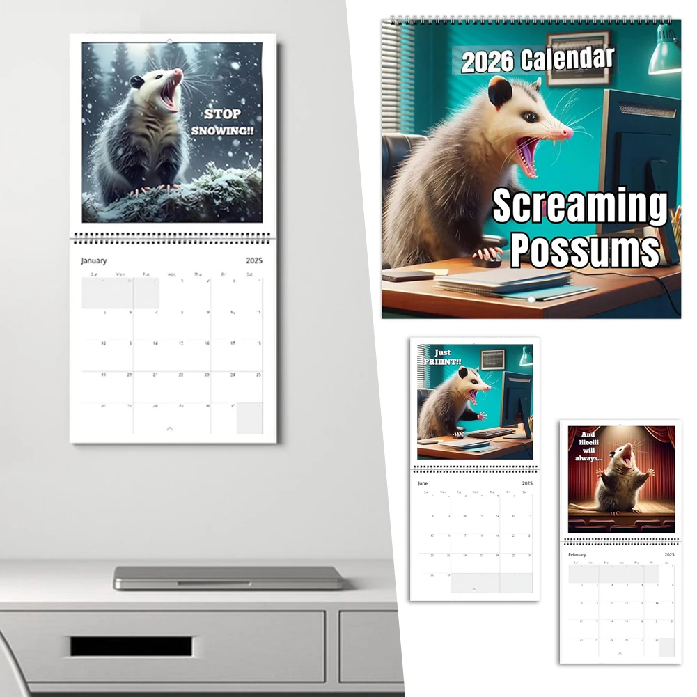 

2026 Screaming Possum Wall Calendar - Country style calendar with fun animal prints, perfect for home office decor
